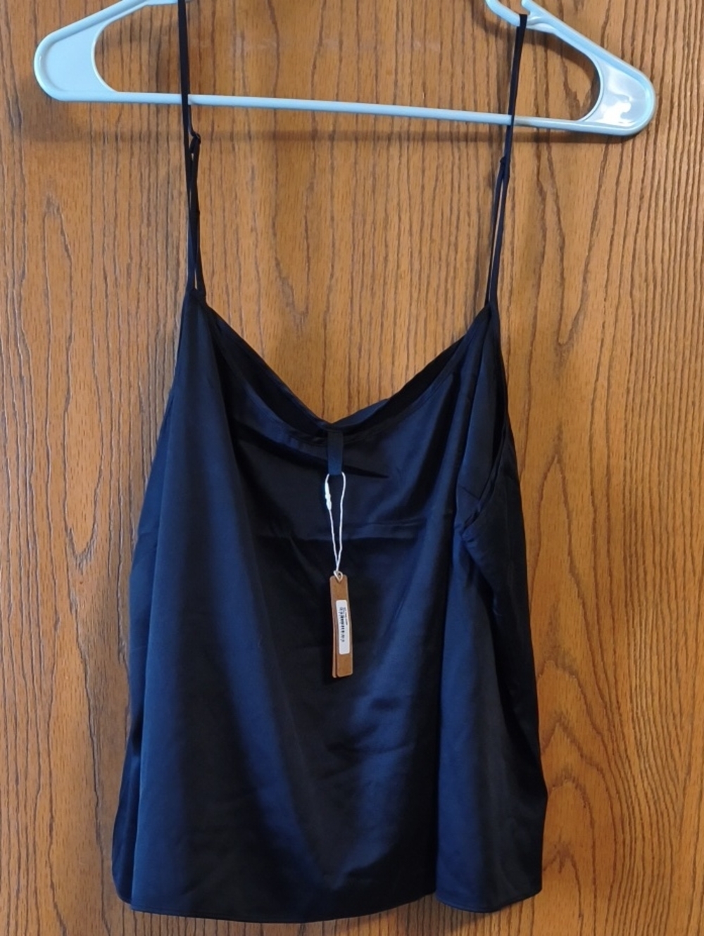 SKIMS Black Satin Slip Cami with Spaghetti Straps